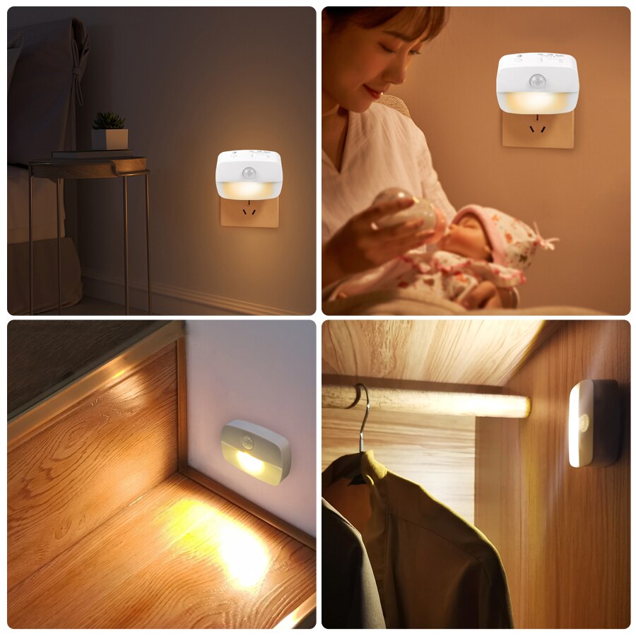 LED Night Light With PIR Motion Sensor Light Wall Plug in Night Lamp Bedroom Decor Socket Lamps For Closet Aisle Hallway Pathway