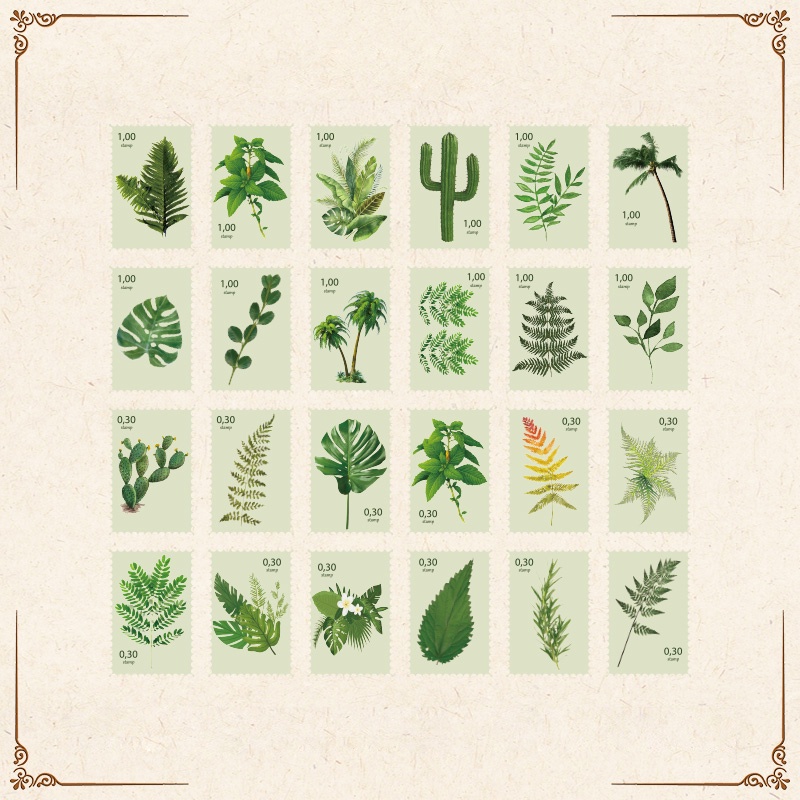 48 Pcs Vintage Stamp Style Stickers Pack Scrapbook Deco DIY Stamp Decals