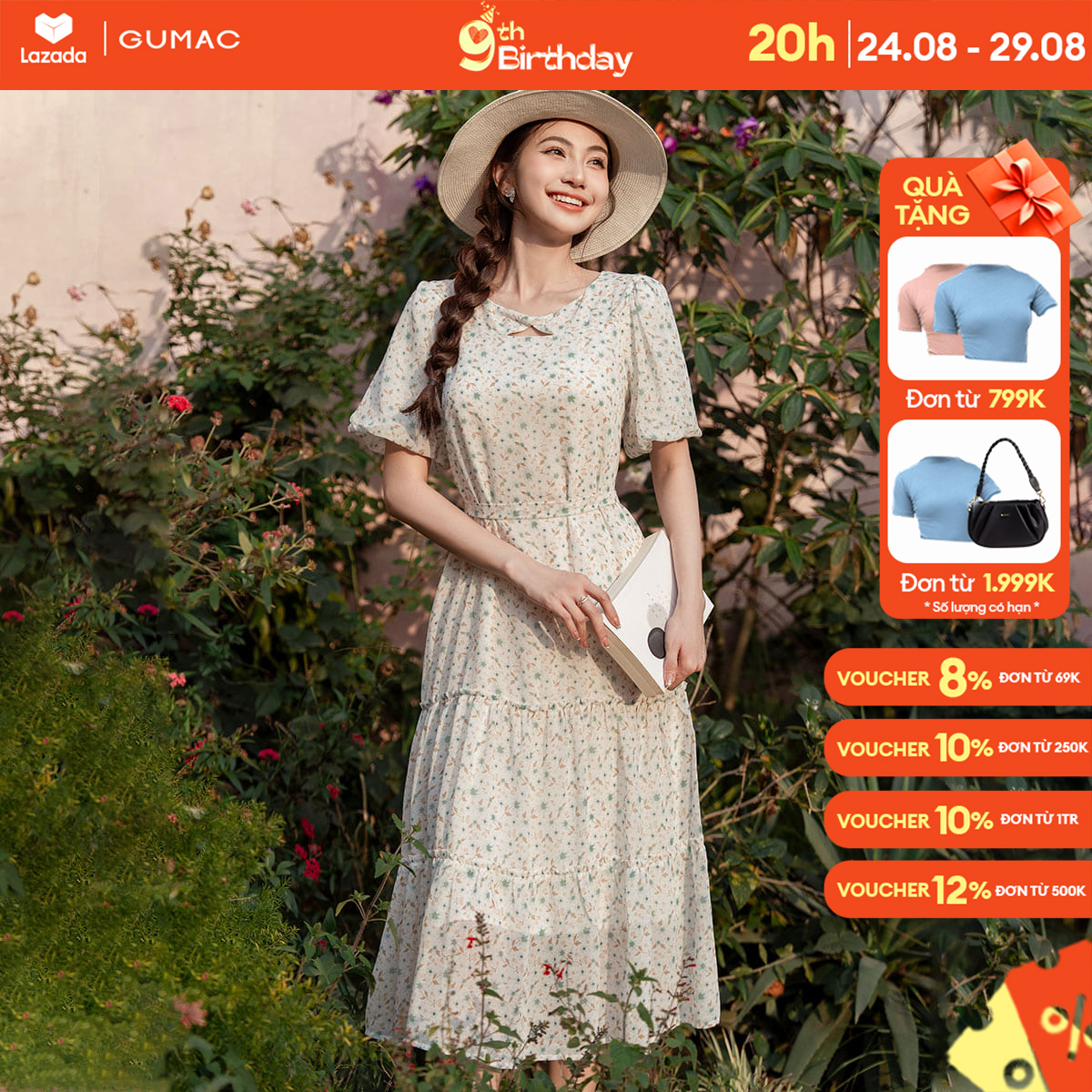 Đầm suông cổ xoắn thời trang gumac de01043
