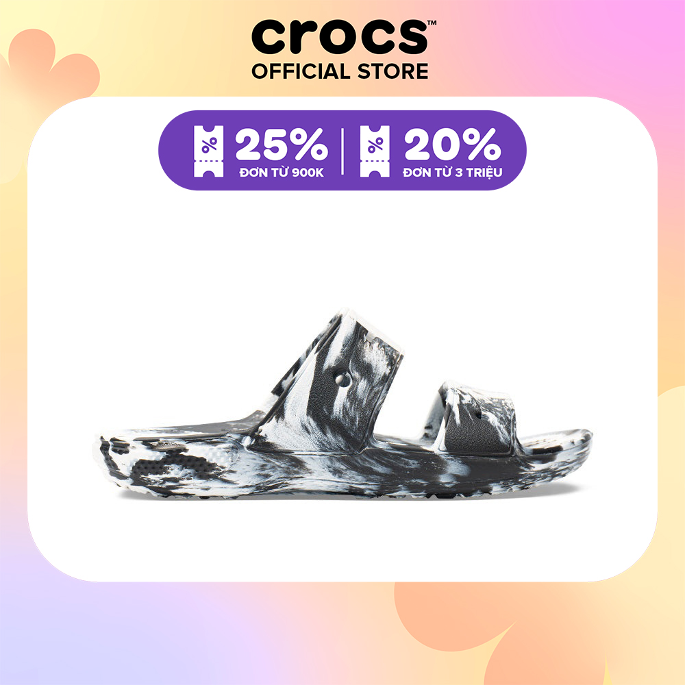 Dép Xăng Đan Unisex Crocs Marbled Classic - White/Black