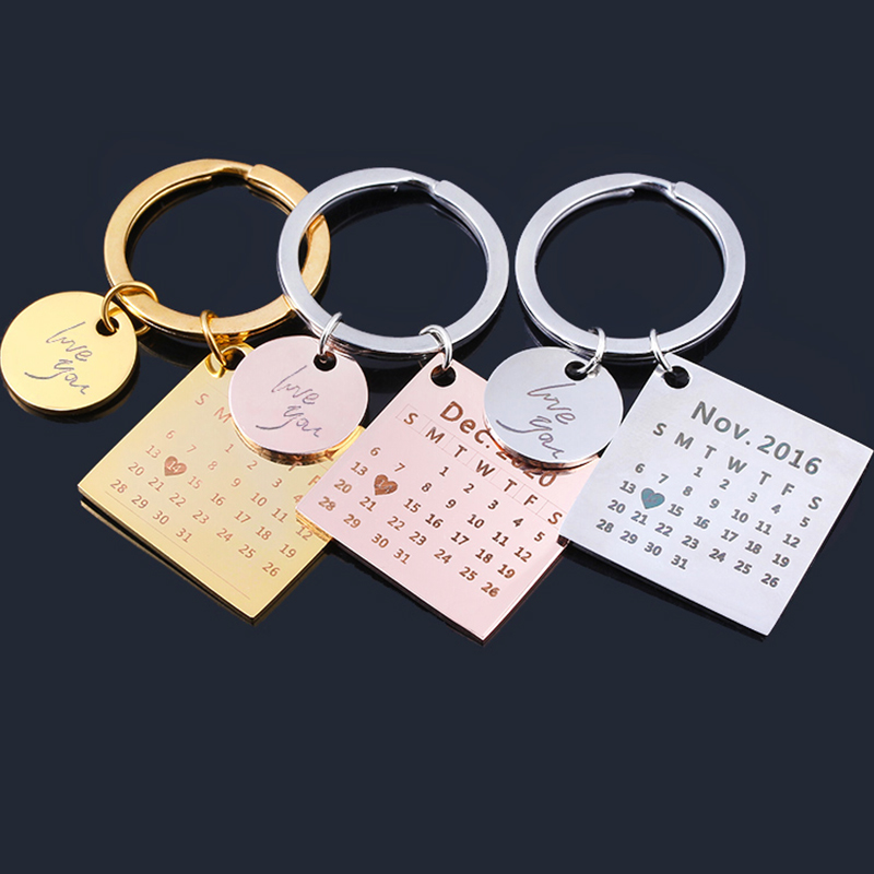 Steel Custom Calendar Keychain Engraved Personalized Private Date Name Anniversary Boyfriend Gifts. 