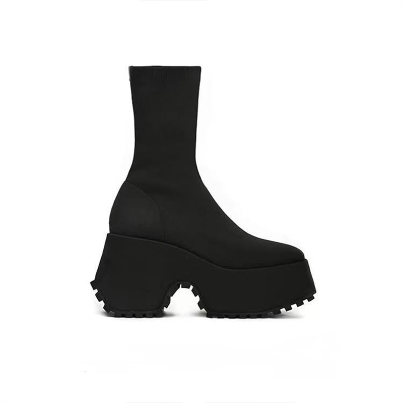 AOKANG New style thick heel knitted stretch boots for women high heel stretch wool cotton boots