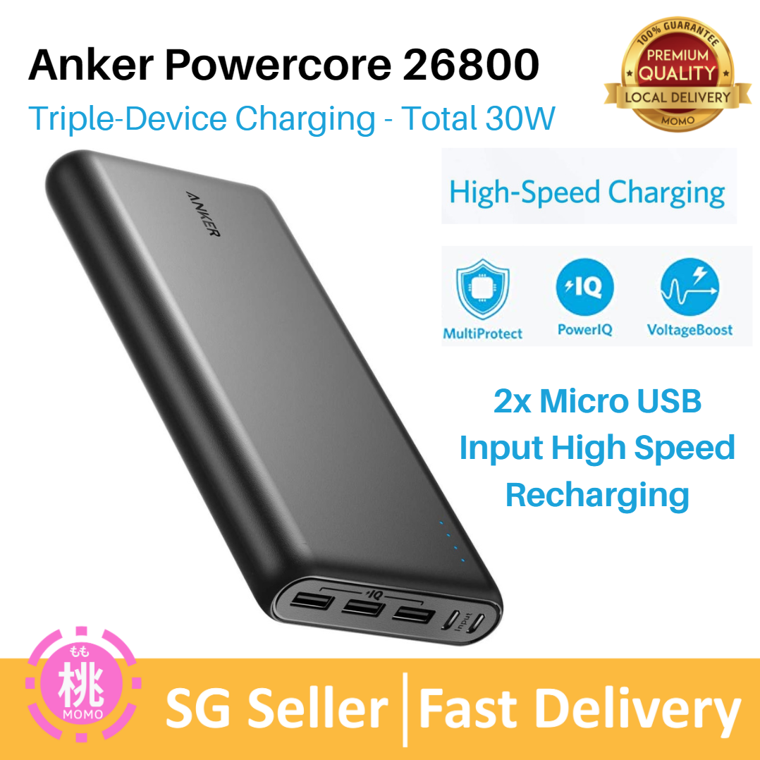 Anker Powercore 26800 Portable Charger 26800mah External Battery With Dual Input Port And Double Speed Recharging 3 Usb Ports For Iphone Ipad Samsung Galaxy Android And Other Smart Devices Lazada Singapore
