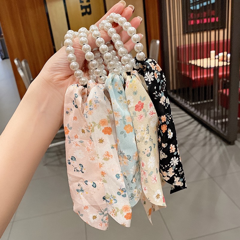 Cột Tóc Nơ Đính Châu Hot Trend Hàn Quốc Giao Màu Ngẫu Nhiên - kireicos