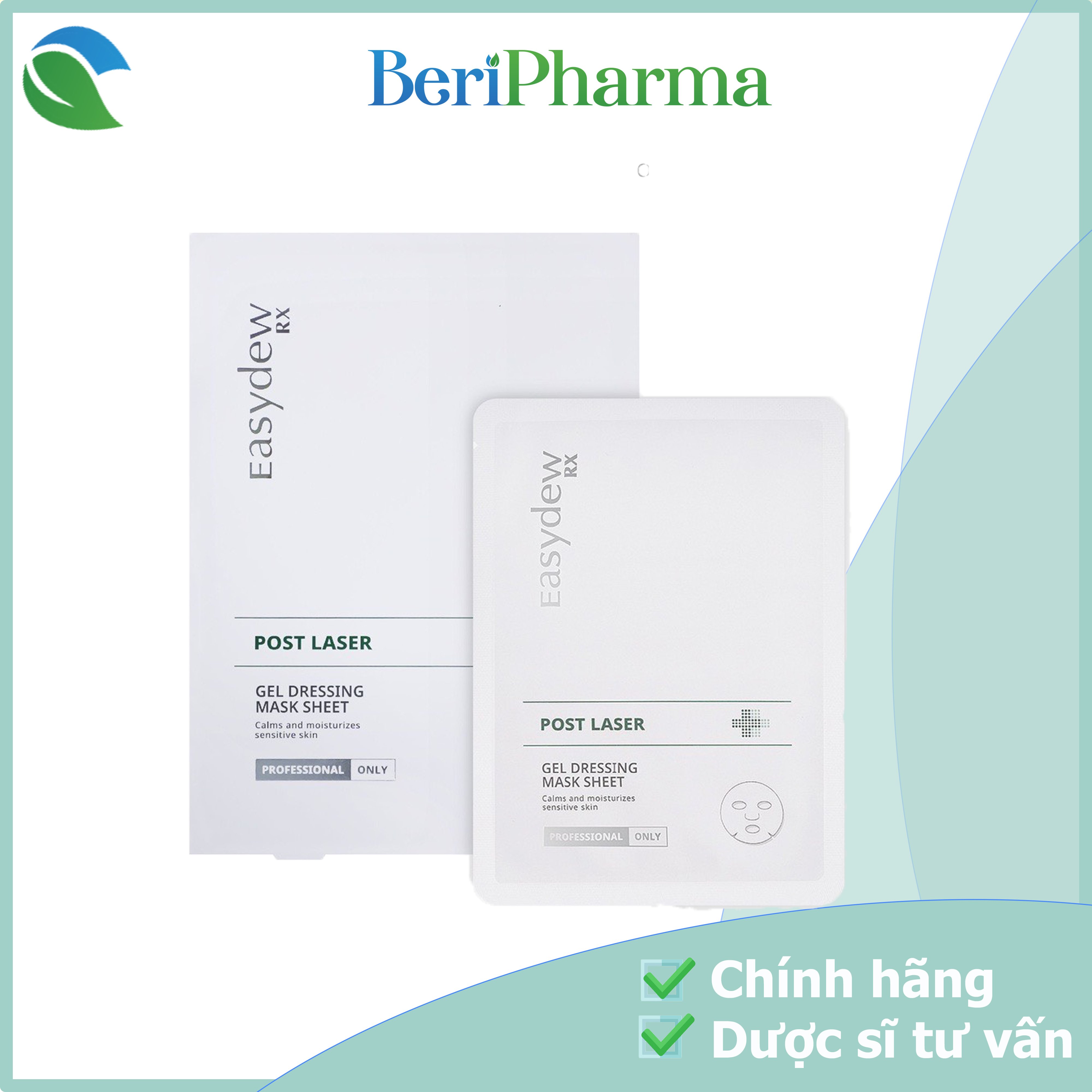 ✅ easydew rx mặt nạ phục hồi da sau laser post laser gel dessing mask sheet 38ml hộp/ 5 miếng