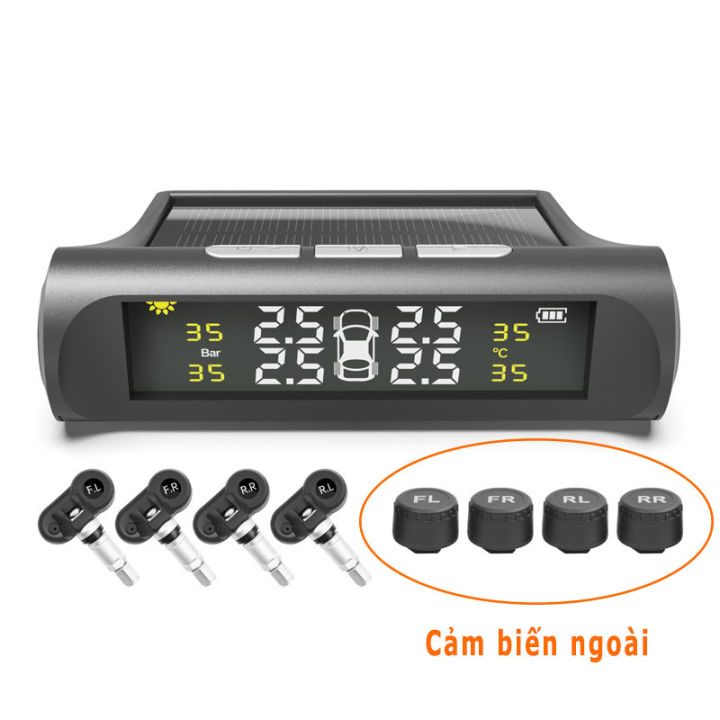 Cảm biến áp suất lốp ô tô TPMS, Cảm biến áp suất lốp ô tô Việt Nam tiên tiến Pin sạc năng lượng mặt trời - Màn hình LCD