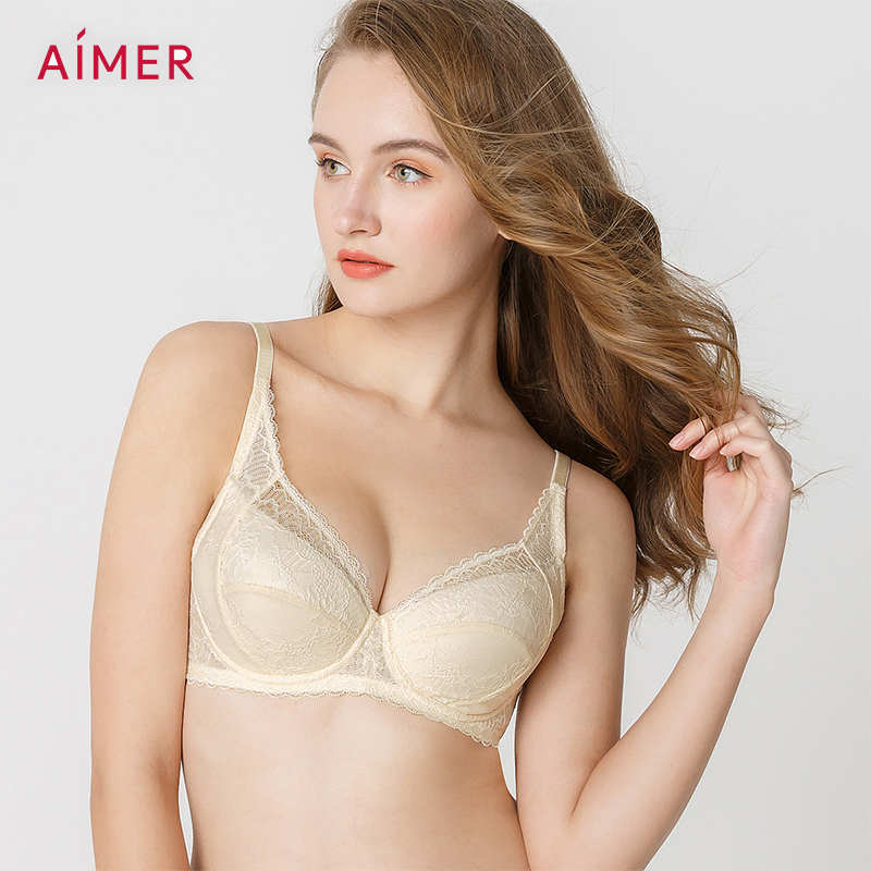 Aimer Minimizer Bras Soft Underwire Push Up 3/4 Full Coverage Non-woven  Underwear Lace Cover Light Thin Mold Cups AM124531