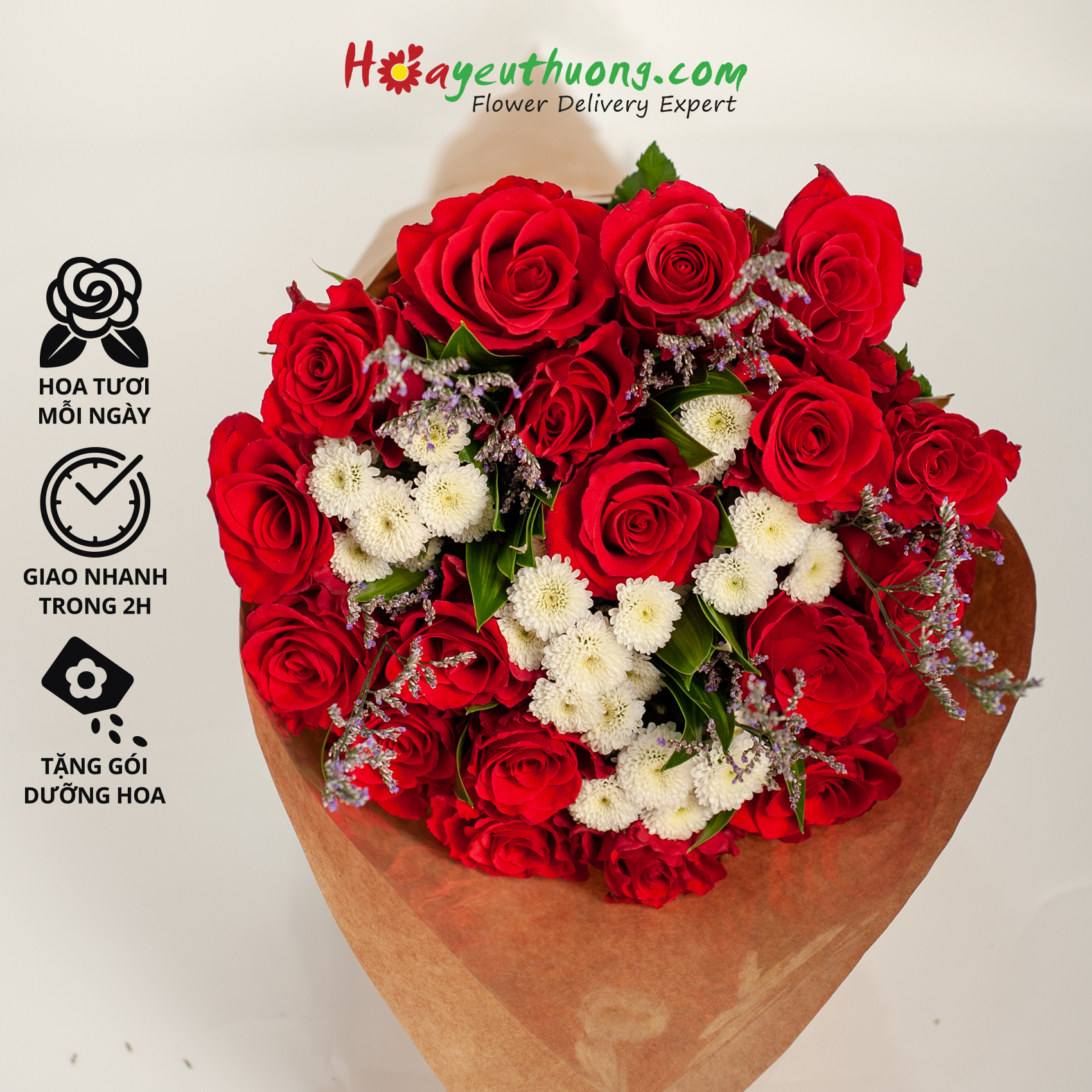 Nhiệt Huyết 3 - Combo hoa mix sẵn Hoayeuthuong, hoa Đà Lạt tươi cắm trang trí nhà cửa, văn phòng