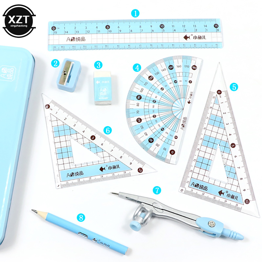8pcs Ruler 【Satisfaction guarantee】8Pcs/Set Ruler Compass Pencil Set Geometry ...