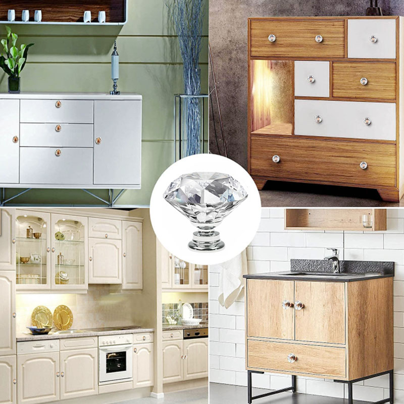 1pc Diamond Shape Design Crystal Glass Knobs Cupboard Drawer Pull Door ...