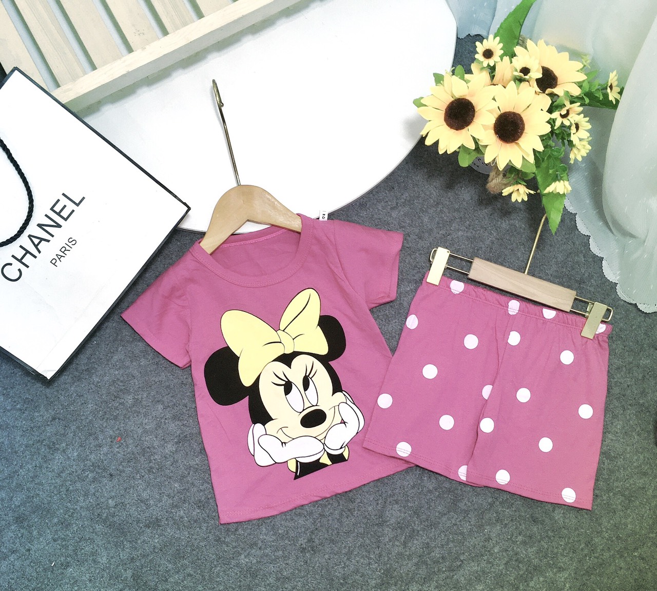 (18-30kg) bộ thun cotton chuột Micky bé gái