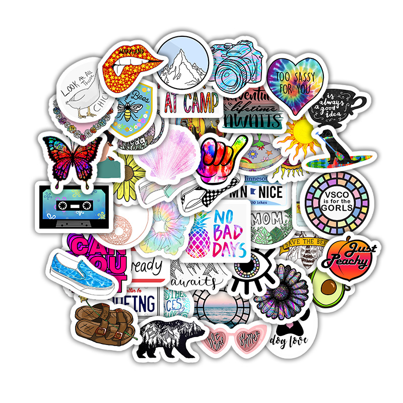 【New arrival】50Pcs/pack VSCO Vinyl Stickers Girl Essential Stuff for Water Bottles Stickers Suitable for Laptop Photo Luggage Trendy Stickers