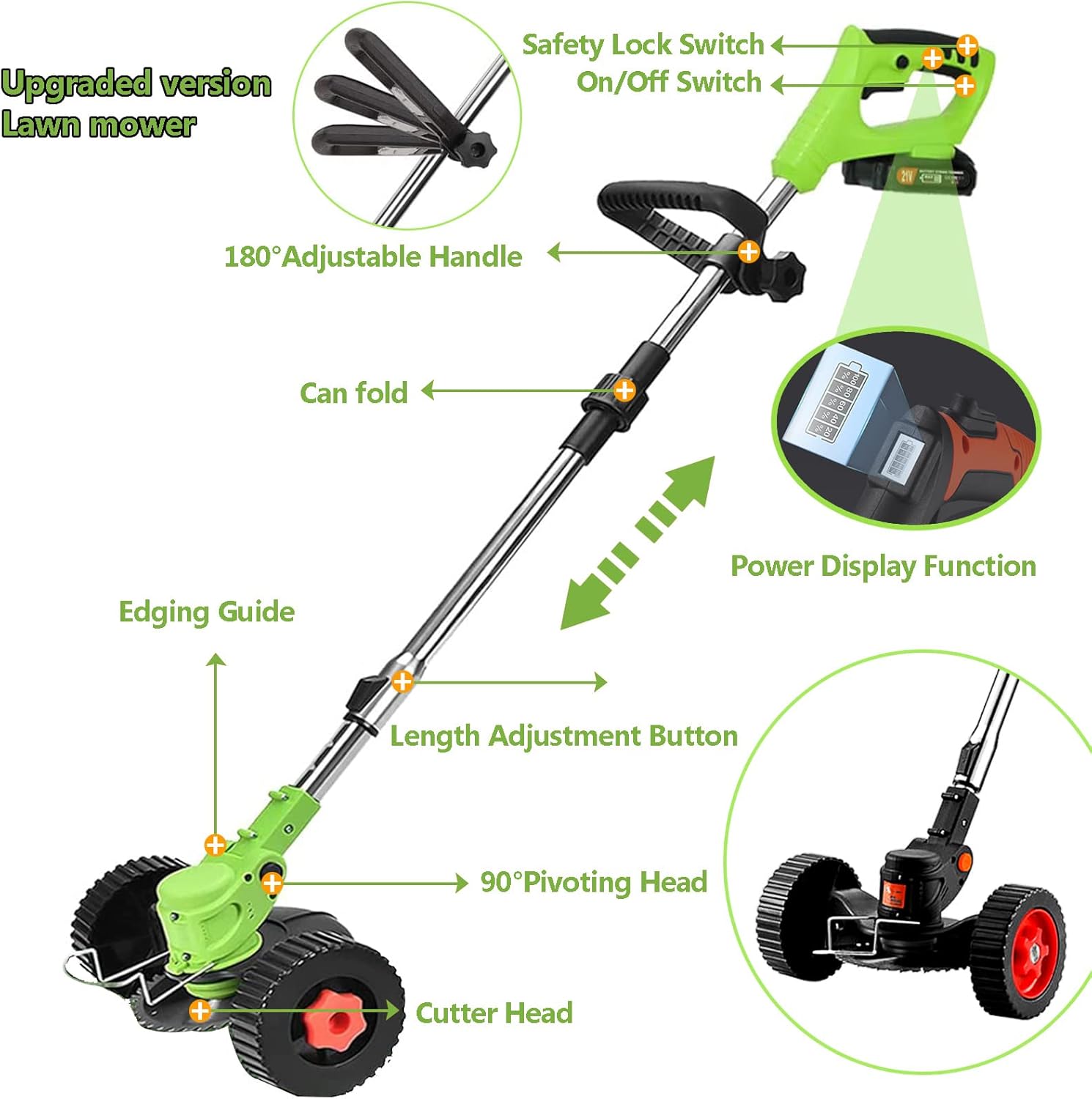 36V Cordless 3-in-1 Weed Wacker & Brush Cutter | Adjustable Telescopic Shaft & 90° Pivoting Head for Effortless Lawn, Garden, and Shrub Trimming | Includes 2 Batteries & Safety Gear. 
