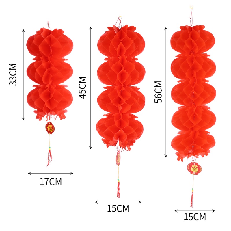 Foldable Waterproof Paper Hanging Lanterns String Luck Paper Lanterns Chinese New Year Spring Festival Party Home Decoration