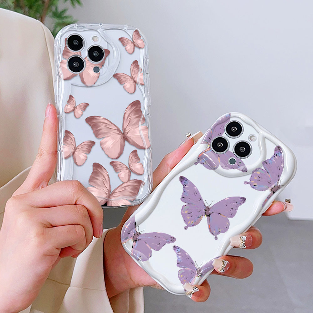 UCUC for Redmi 14C Back Cover Colorful Butterfly Cream Texture Wavy Edge Soft Silicone Phone Case. 