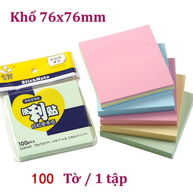 Tập 100 tờ giấy note ghi chú dày mịn Sticky Note 4 màu 76x76mm