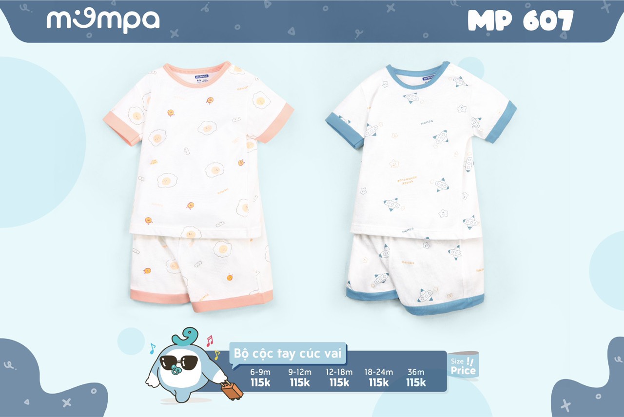 Bộ cộc tay cotton họa tiết trẻ em Mompa