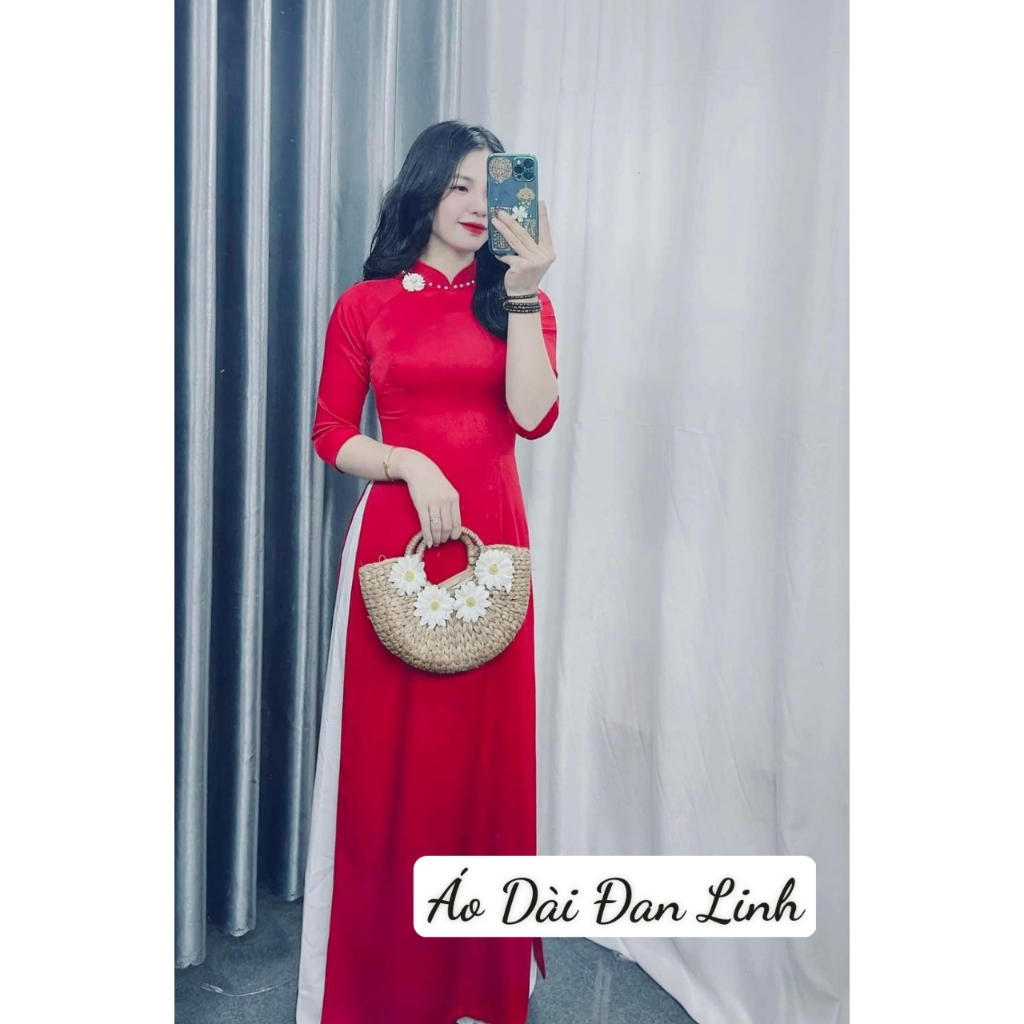 Áo dài lụa đính hoa kết ngọc - Áo Dài Đan Linh