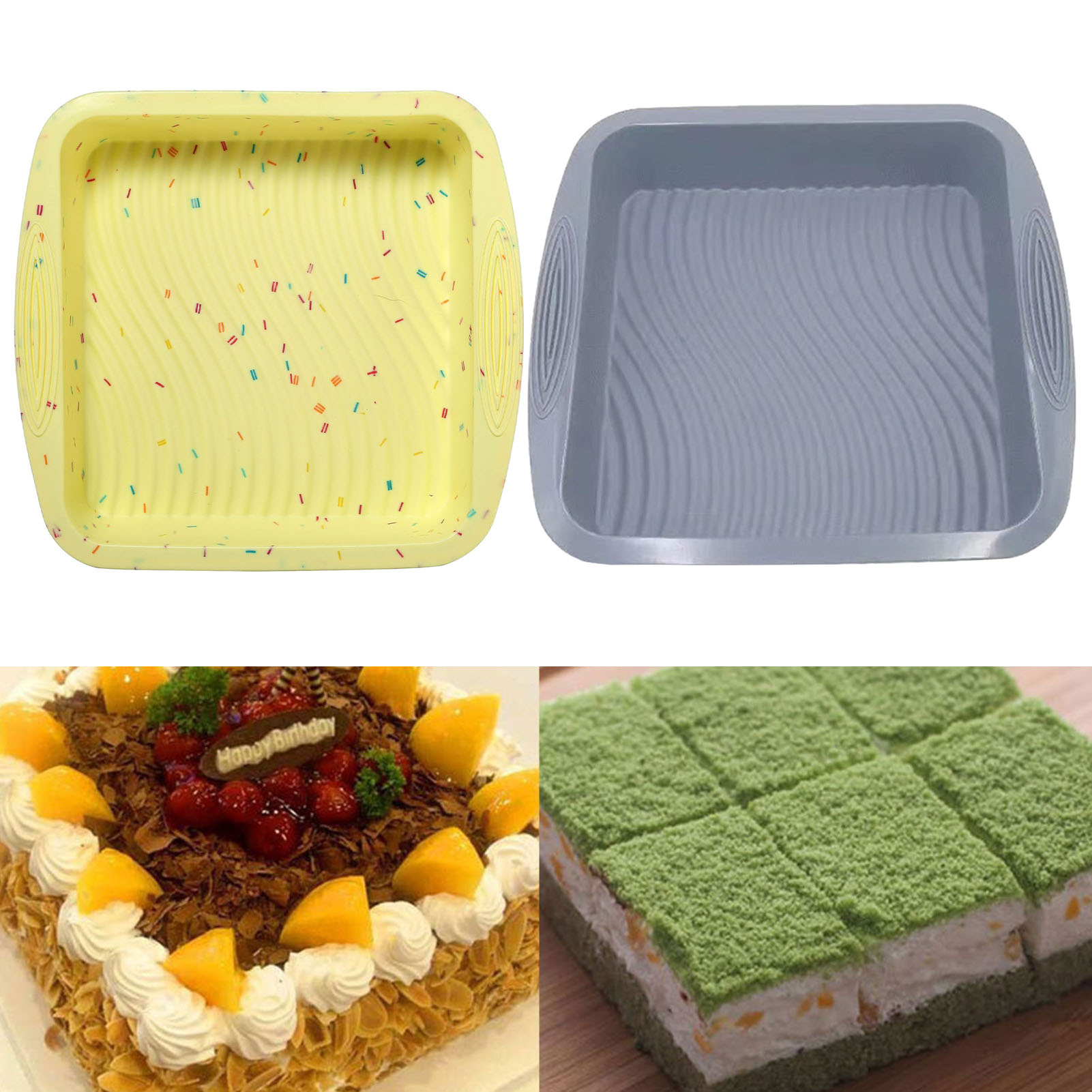 Square Cake Pan Wave Pattern Cake Mold Nonstick Silicone Cake Pan Easy Release High Temperature Resistant Perfect for Diy Baking 9 Inch Square Mold less Than