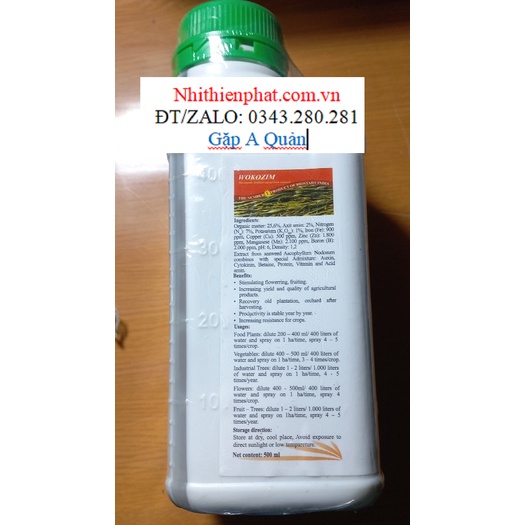 Phân bón lá  Wokozim xanh lá dày lá bung rễ  500ML