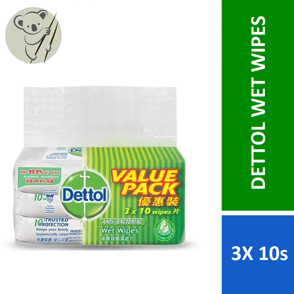 Dettol AntiBacterial Wet Wipes (3 x 10's) [Value Pack] Lazada