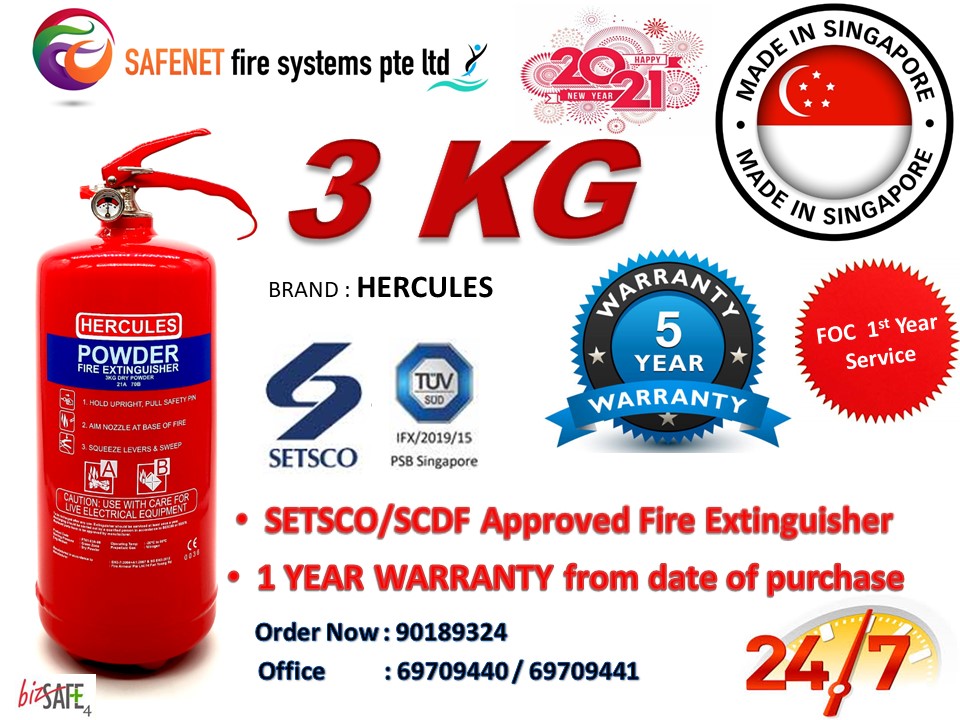 Setsco Approved 3kg Dry Powder Fire Extinguisher C W Bracket Hercules Lazada Singapore