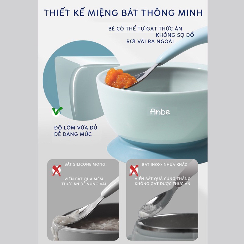 Bát Chén Ăn Dặm Đế Hít Silicon Chống Đổ Cho Bé Có Nắp 400ml