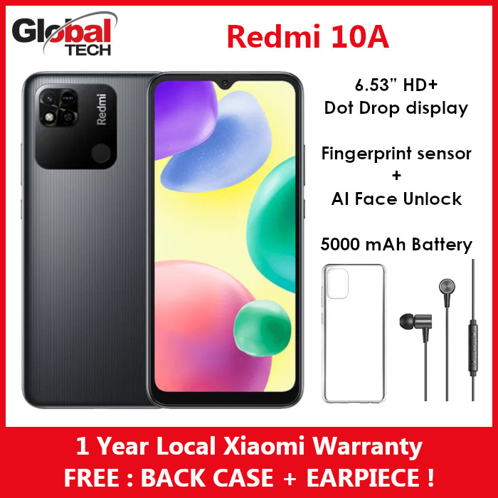 Xiaomi Redmi 10A 64GB Rom + 3GB Ram / 1 Year Local Xiaomi Warranty (FREE : BACK CASE + EARPIECE)