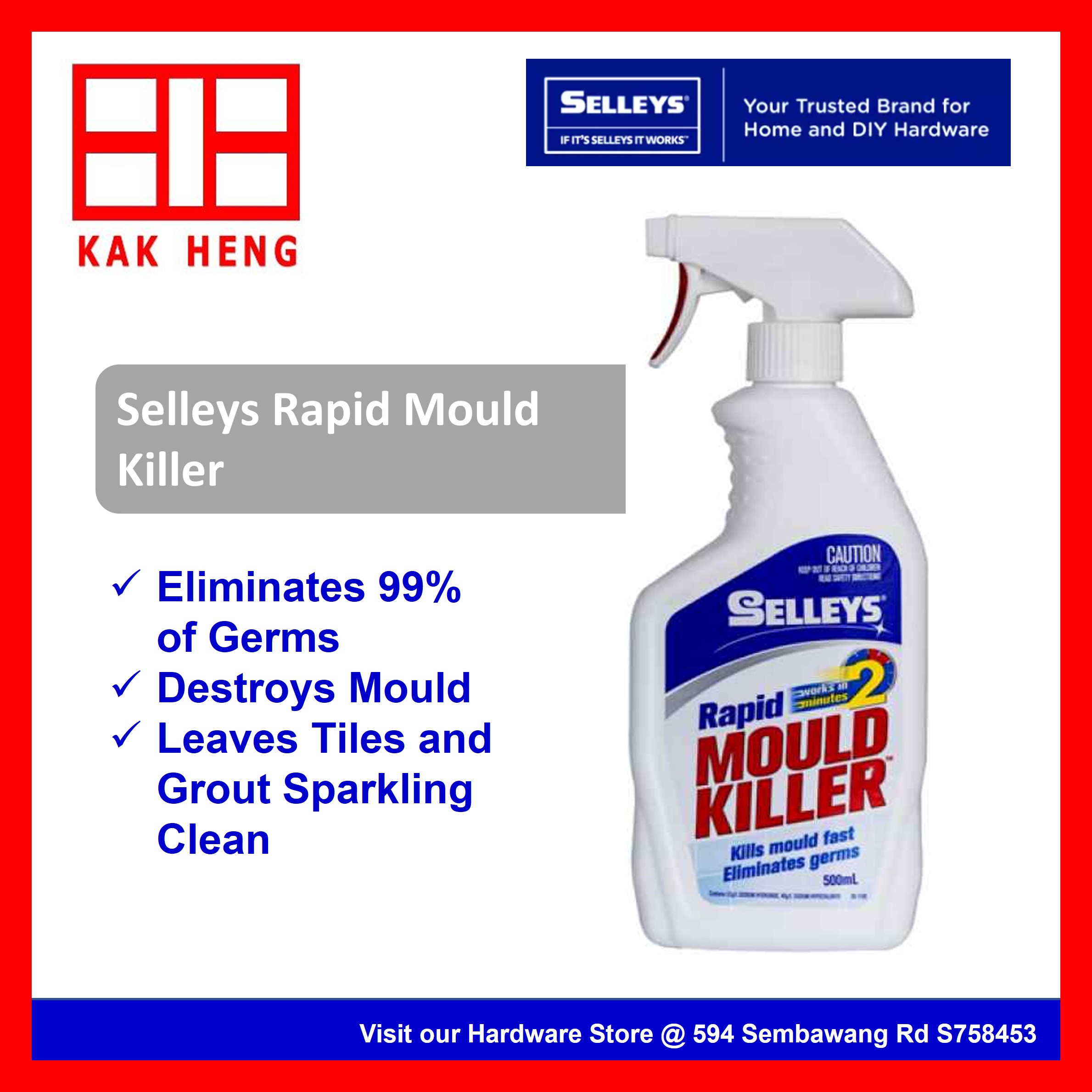 Selleys Rapid Anti Mould Remover Kill Germs Clean Tiles Grout (500ml