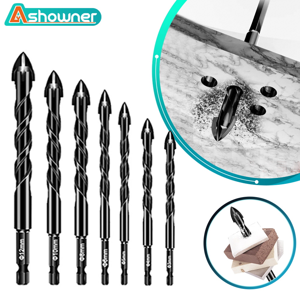 3-12mm Cross Hex Tile Drill Bits Set Hard Alloy Triangle Stone Glass Ceramic Concrete Drill Bit Extension Hole Opener Universal Tool