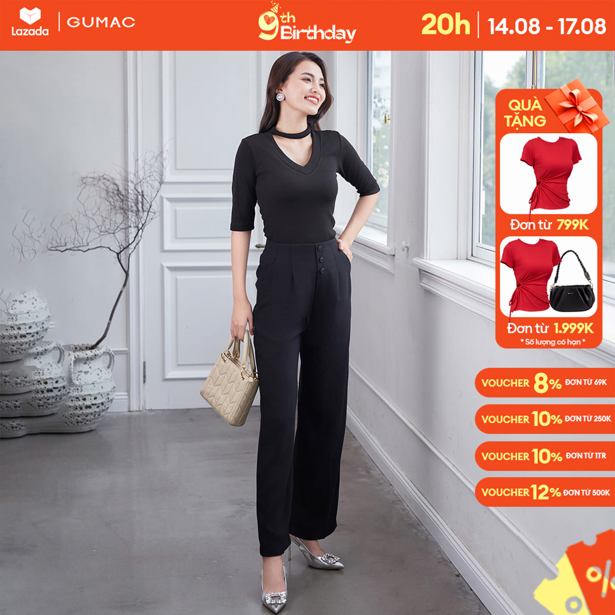 Quần suông đính nút thời trang gumac qd12018