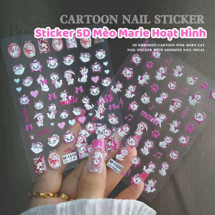 Sticker Nail 5D Lụa Nổi | Mèo Marie | Hình Dán Móng Tay
