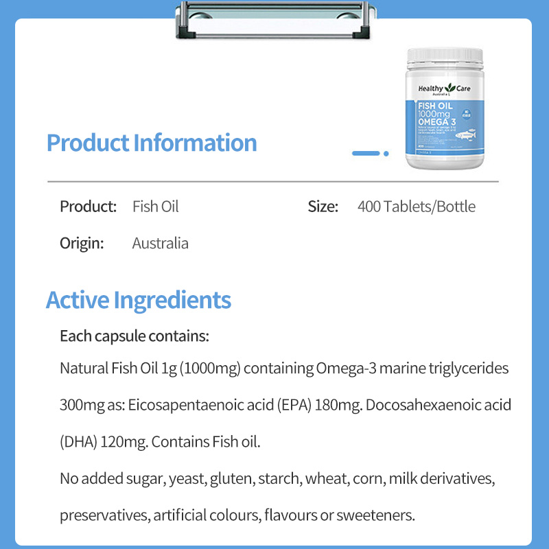 x【2 Bottles Bundles】Healthy Care Fish Oil 1000mcg 400 Capsules + Ginkgo