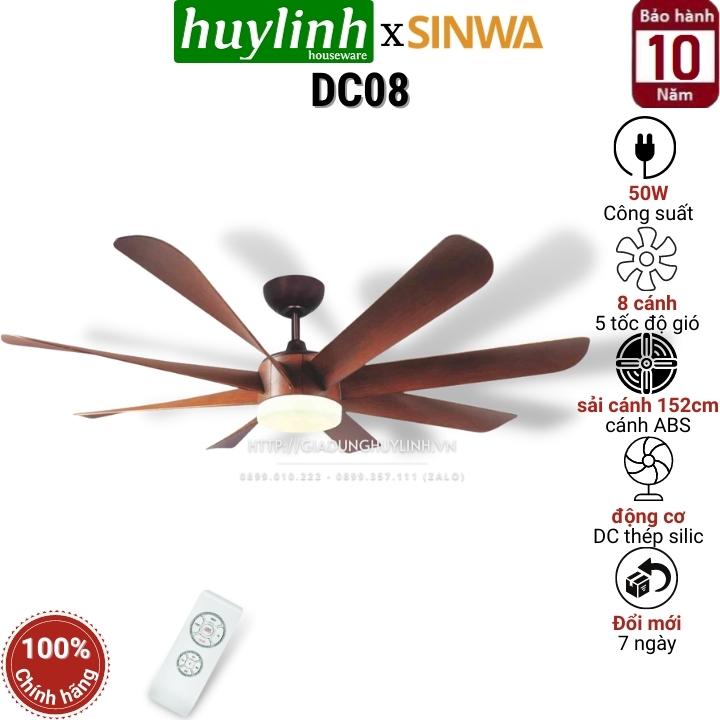 Quạt trần đèn led sinwa dc08 - 8 cánh - dc inverter