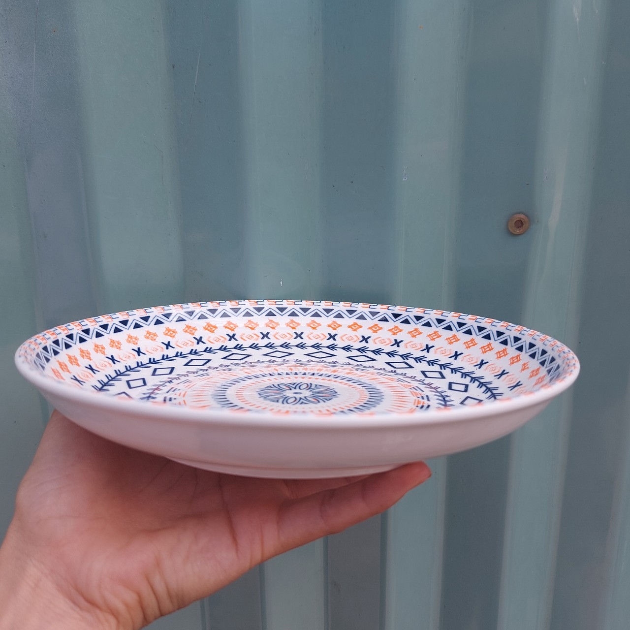Combo 02 Đĩa sứ pastel 20cm văn thổ cẩm siêu đẹp