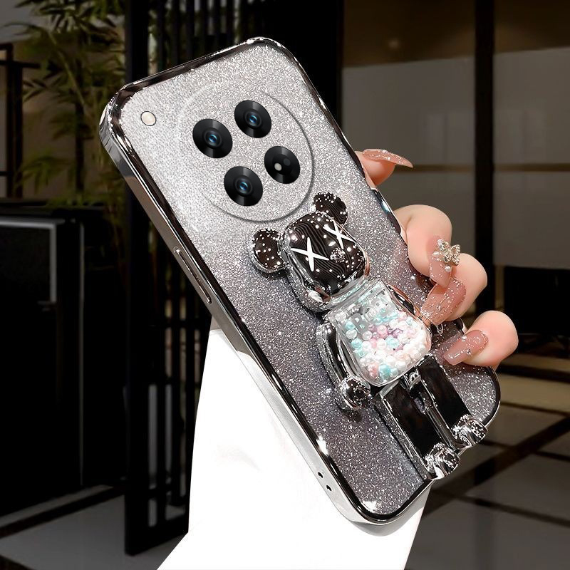 New Phone case Redmi 14C Back cover with Cartoon 3D Bear Stand Luxury Slim Gradient Plating Glitter Girls Stylish For Xiaomi Redmi 14C case. 