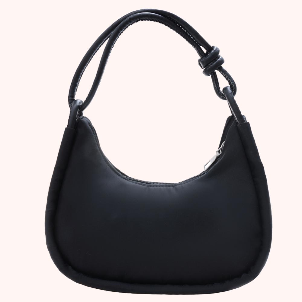 Fashion Ladies Half Moon Crescent Handbag Solid Color Nylon Underarm Purse Bag