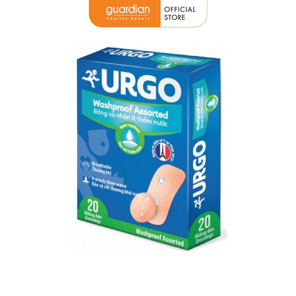 Băng Cá Nhân Washproof Dành Cho Người Tiếp Xúc Với Nước 4 Kích Cỡ Urgo 20 Miếng