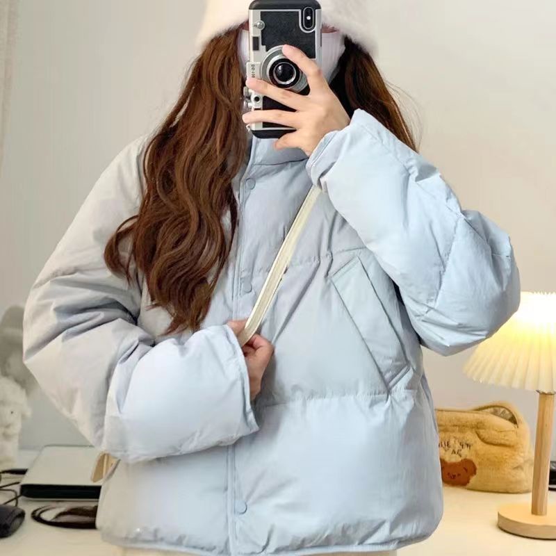 Light Violet Winter Coats Women Stand Collar Short Cotton Down Jackets