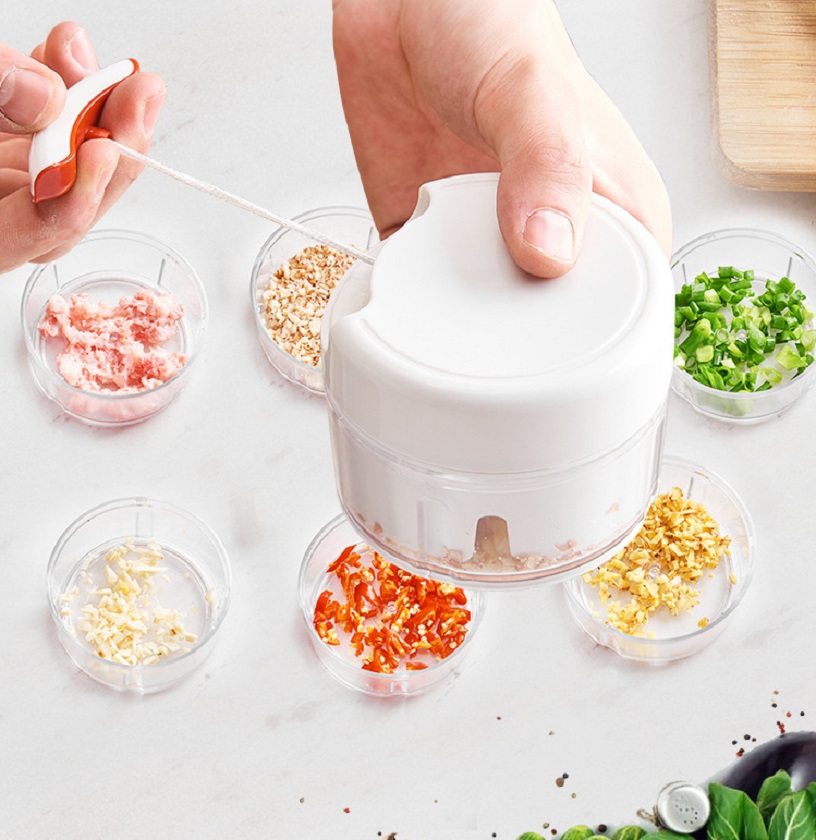 Máy xay tỏi ớt cầm tay mini - Dụng cụ xay tỏi, ớt dây rút tiện lợi.ĐTVM