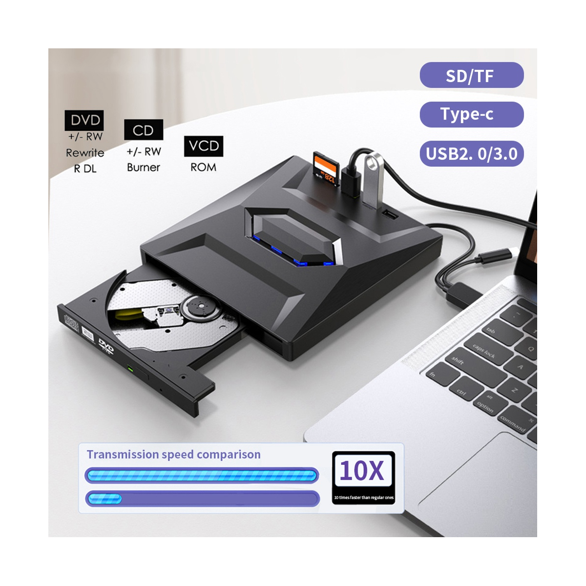External DVD CD Writer Burner CD and DVD Player Type C/USB3.0 External DVD CD Drive for PC Laptop Windows 11/10/8/7