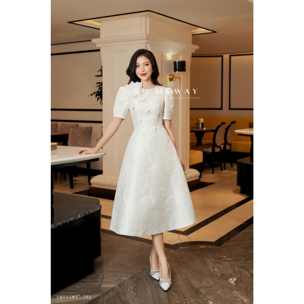 Đầm nữ dự tiệc my way dáng xòe đính hoa sang chảnh 5md0261