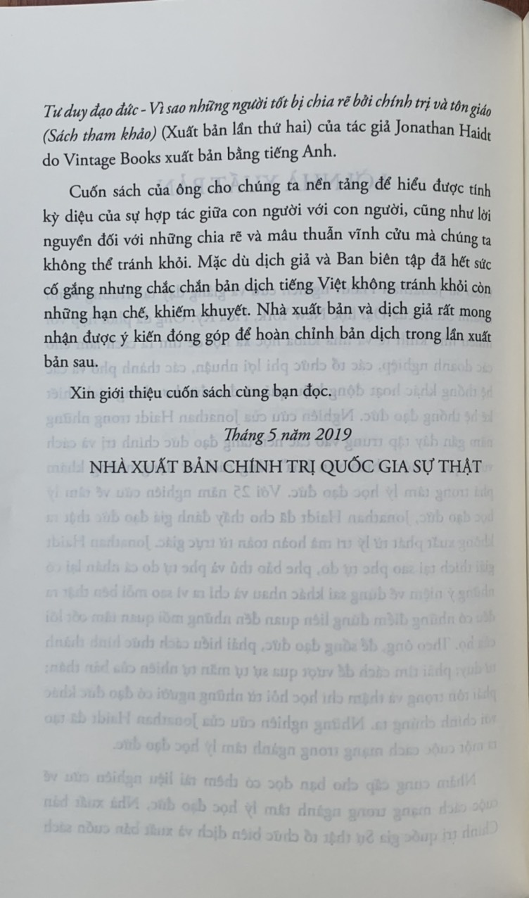 Tư Duy Đạo Đức- Vì sao những người tốt bị chia rẽ bởi chính trị và tôn giáo