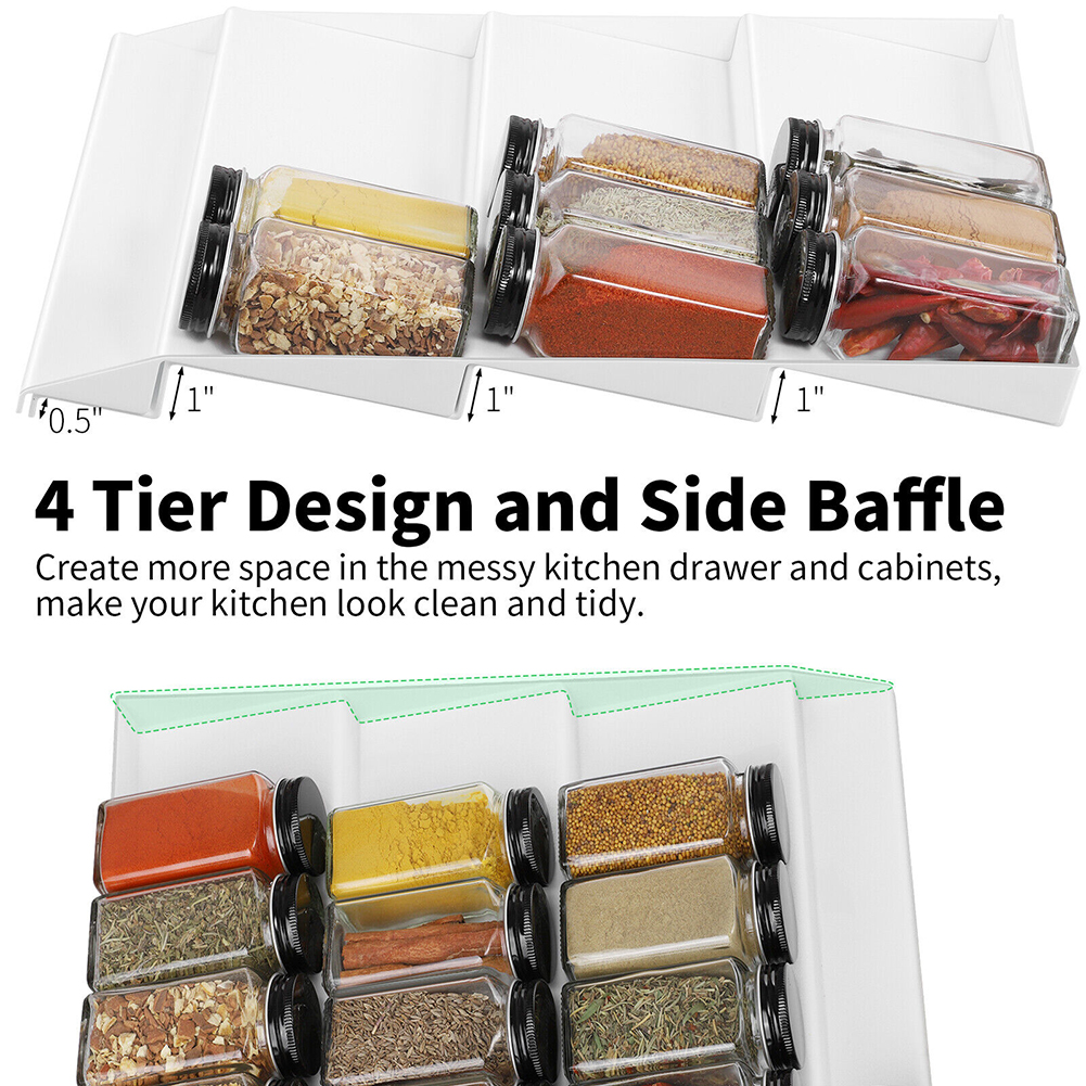 2Pcs Expandable Spice Drawer Organizer, 4 Tier Spice Rack - Drawer Insert Tray