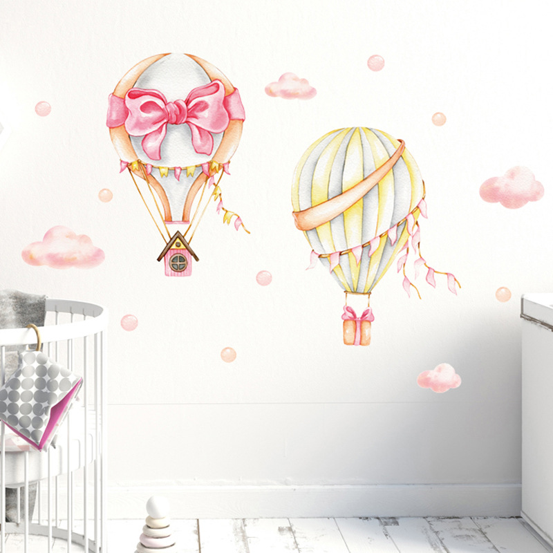 【Folio & Light】Watercolor Cartoon Animals Hot Air Balloon Wall Stickers ...