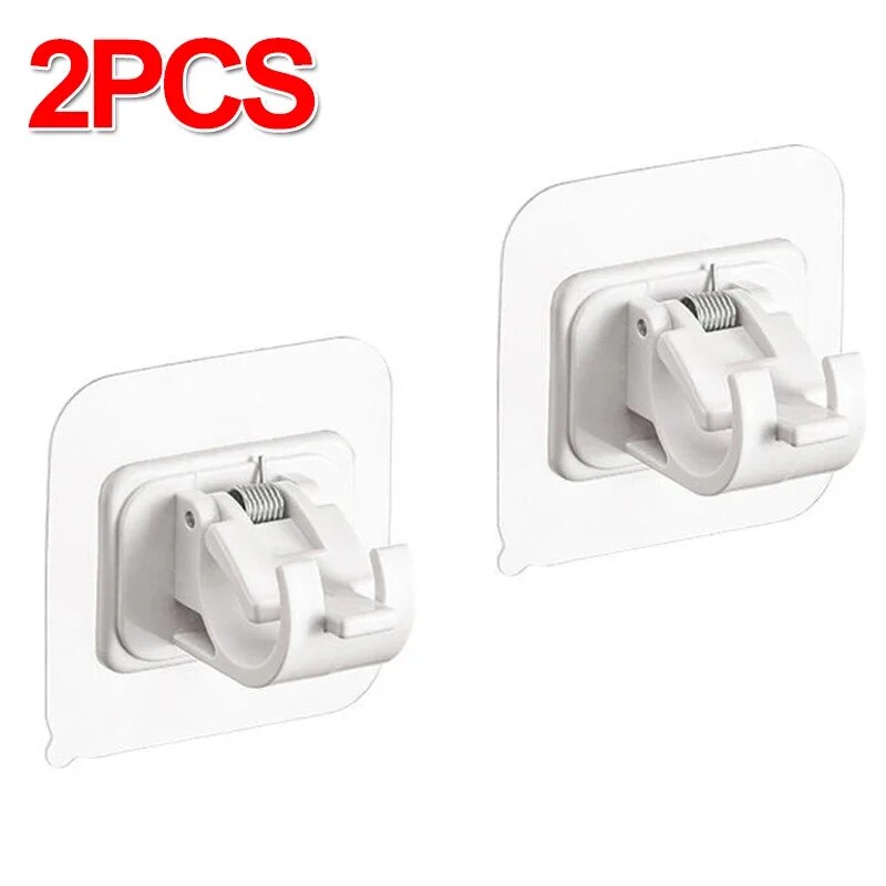 4/2Pcs Curtain Rod Holder Hook Self-Adhesive Nail-Free Curtain Clamp Hook Adjustable Wall Curtain Fixed Clip Hanging Rack Holder