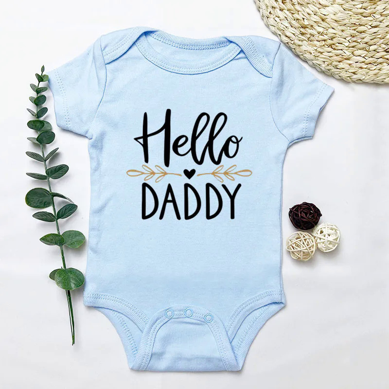 Mùa hè trẻ sơ sinh trẻ sơ sinh bé trai cô gái ngắn tay áo thư in hello daddy romper jumpsuit trang phục quần áo trẻ em