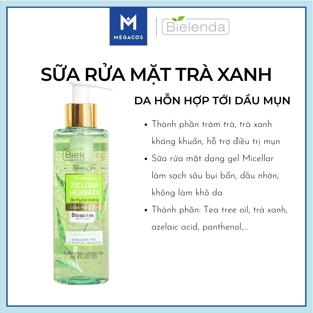 Sữa rửa mặt trà xanh da dầu mụn Bielenda (Ba Lan) 200ml