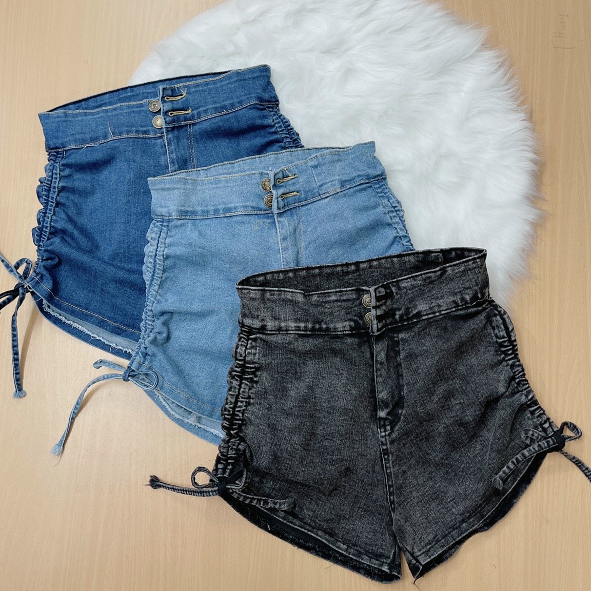 Quần short jean 2 nút rút dây 2 bên cá tính u