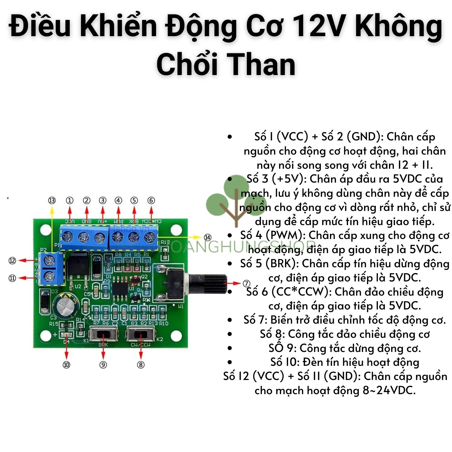 Mạch điều khiển động cơ brushless motor driver dc8-24v điều khiển động cơ 12v không chổi than
